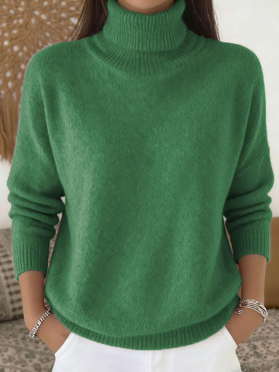 Women's Solid Color Casual Knit Turtleneck Pullover Sweater