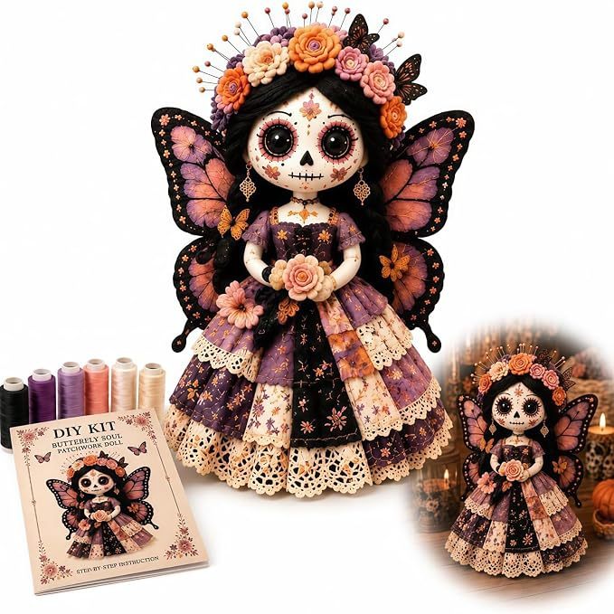 Purple Butterfly Soul Day of the Dead patchwork doll kit