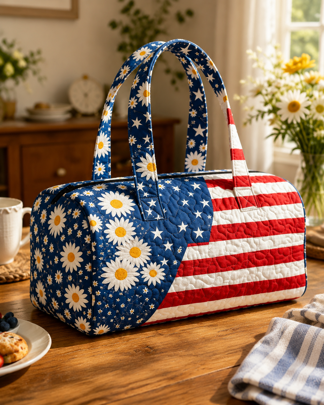 Quilted American Flag Duffel Bag | Weekender Travel Bag for Women America 250