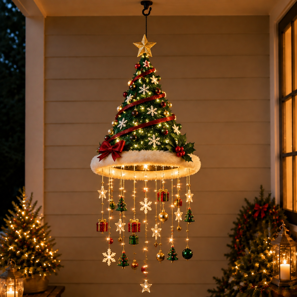 Lighted Christmas hanging chandelier - Festive Jingle Bell