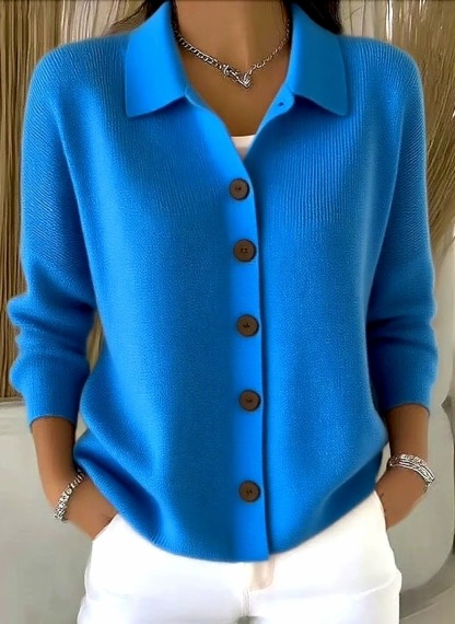 Women's Lapel Button Knitted Cardigan Sweater
