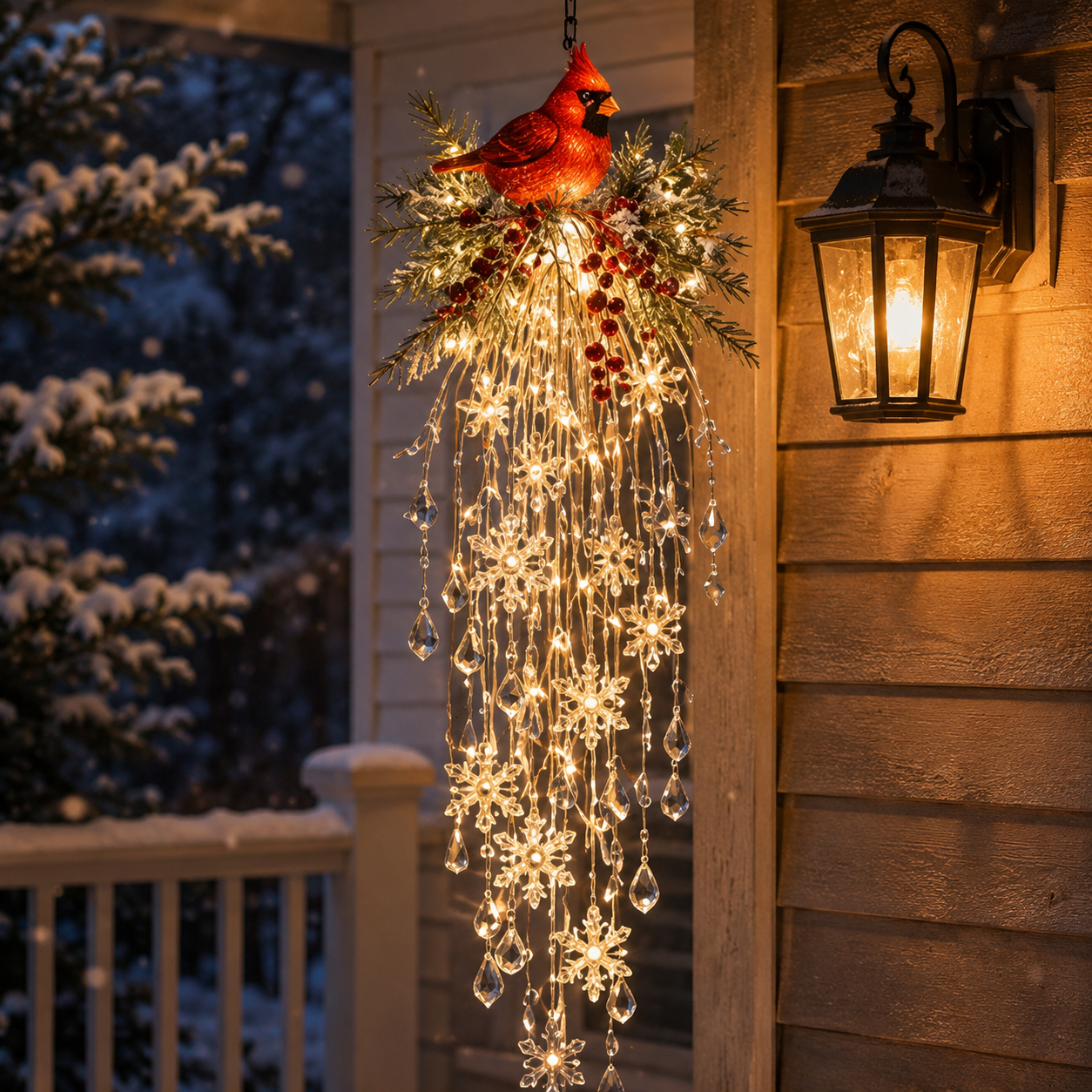 Cardinal Glow ❤️🐦 Crystal Cascade Christmas hanging light