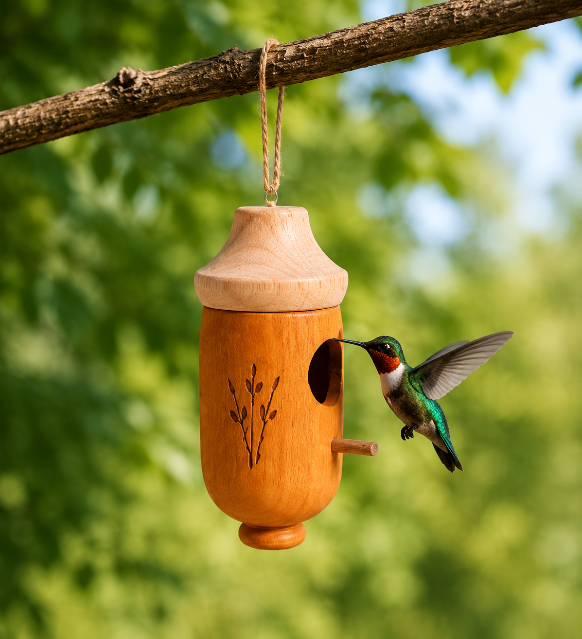 Handcrafted Wooden Hummingbird House