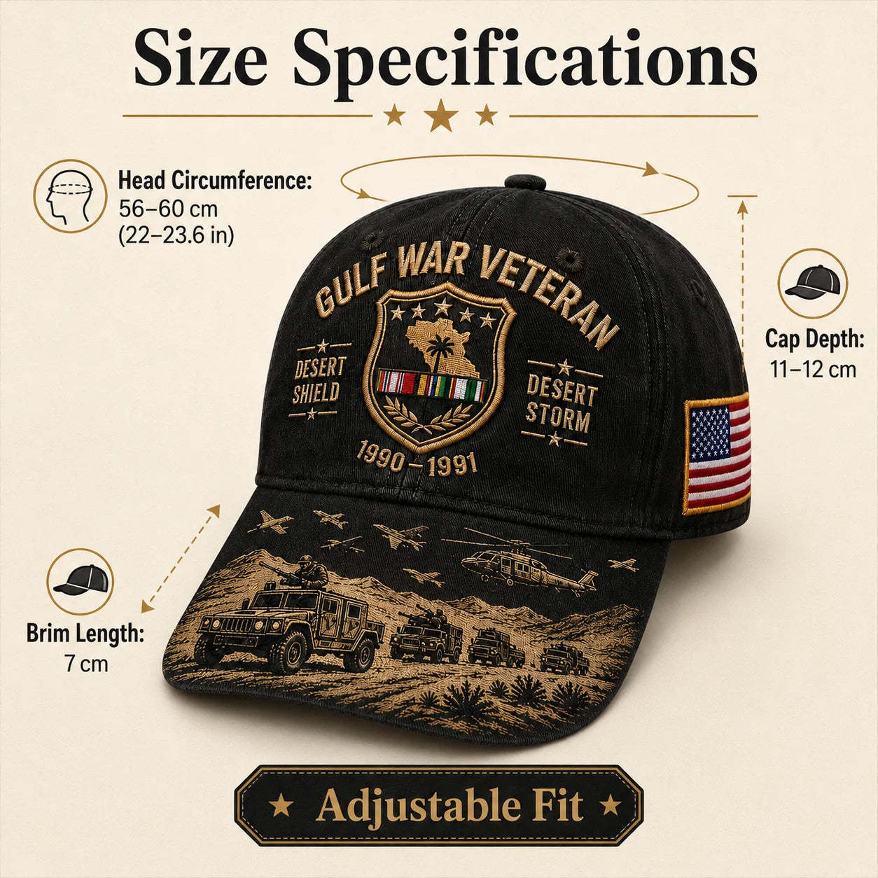 🏆Last Day Promo: 49% OFF! 🏜️ Desert Storm Veteran Commemorative Cap – Gulf War Desert Shield Veteran Hat