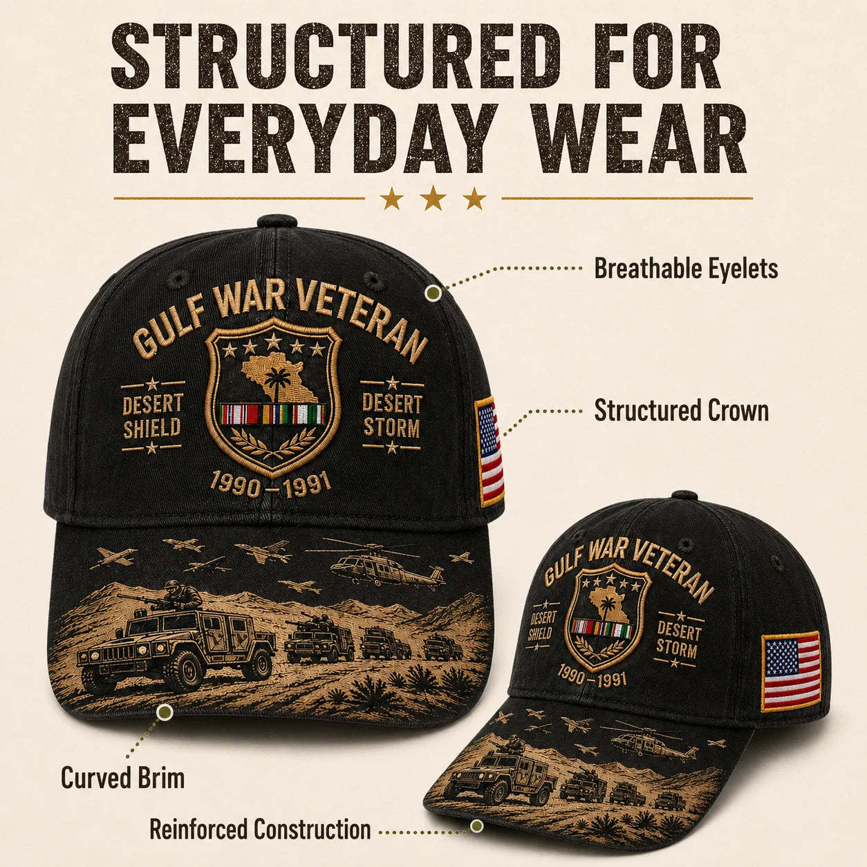 🏆Last Day Promo: 49% OFF! 🏜️ Desert Storm Veteran Commemorative Cap – Gulf War Desert Shield Veteran Hat