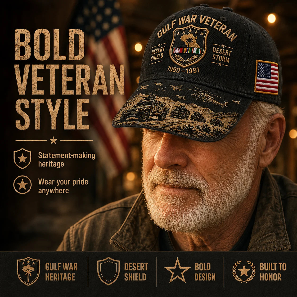 🏆Last Day Promo: 49% OFF! 🏜️ Desert Storm Veteran Commemorative Cap – Gulf War Desert Shield Veteran Hat