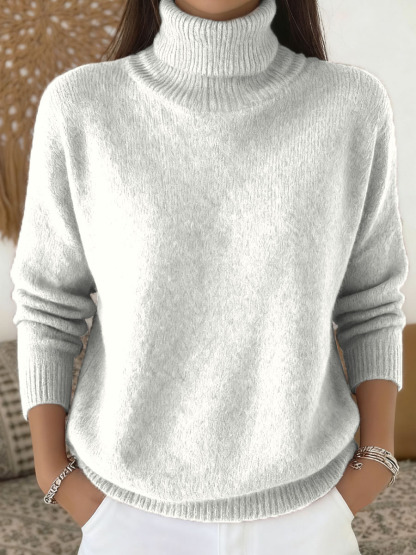 Women's Solid Color Casual Knit Turtleneck Pullover Sweater