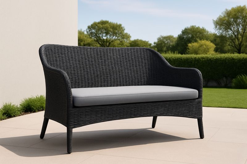 Divano da Giardino in Rattan Sintetico Nero con Cuscino Grigio