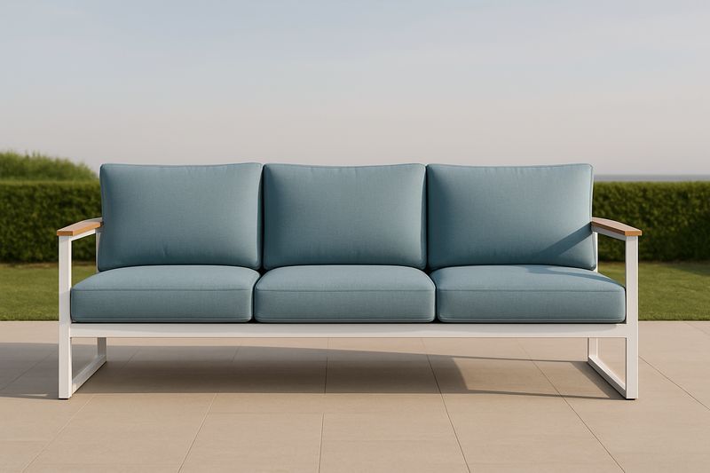 Divano da esterno 3 posti alluminio tessuto poliestere Blu