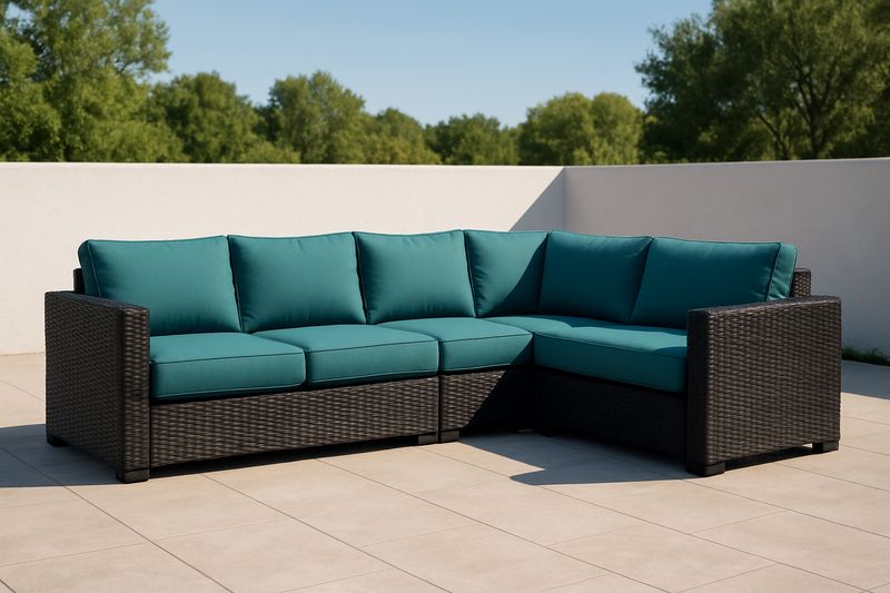 Divano Angolare da Esterno in Rattan con Cuscini Turchesi
