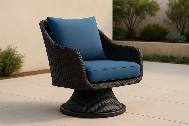 Poltrona da Esterno Girevole in Rattan Sintetico con Cuscino Blu