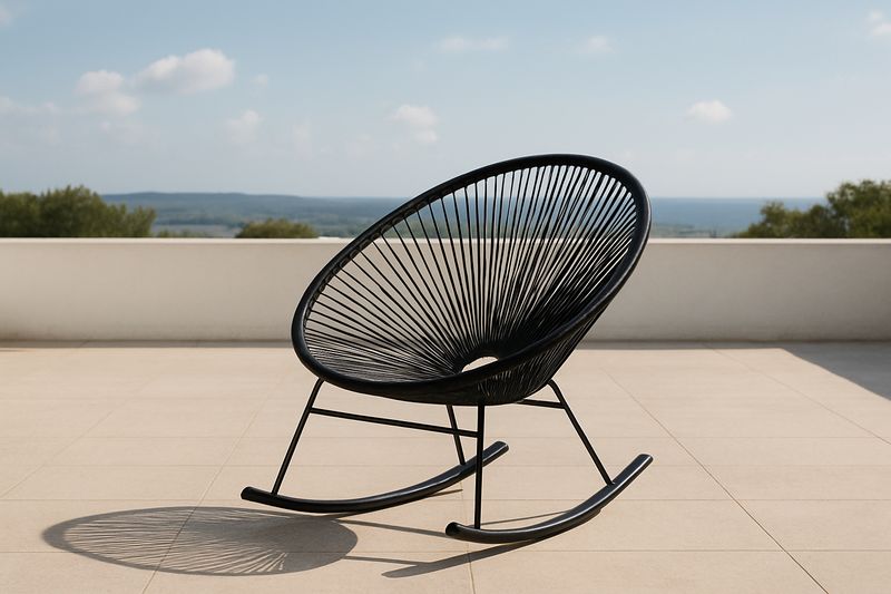 Sedia a Dondolo in Rattan PE e Acciaio, Nero