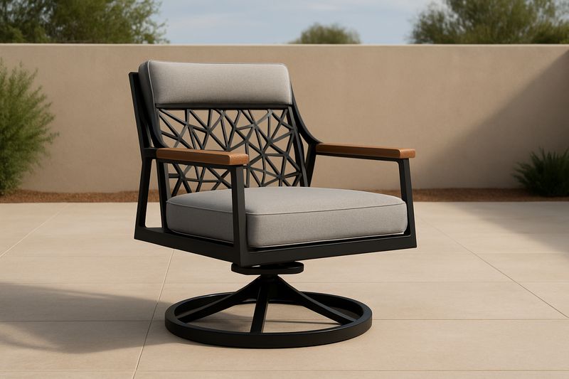 Poltrona da Esterni Girevole Metallo Nero con Cuscino Grigio