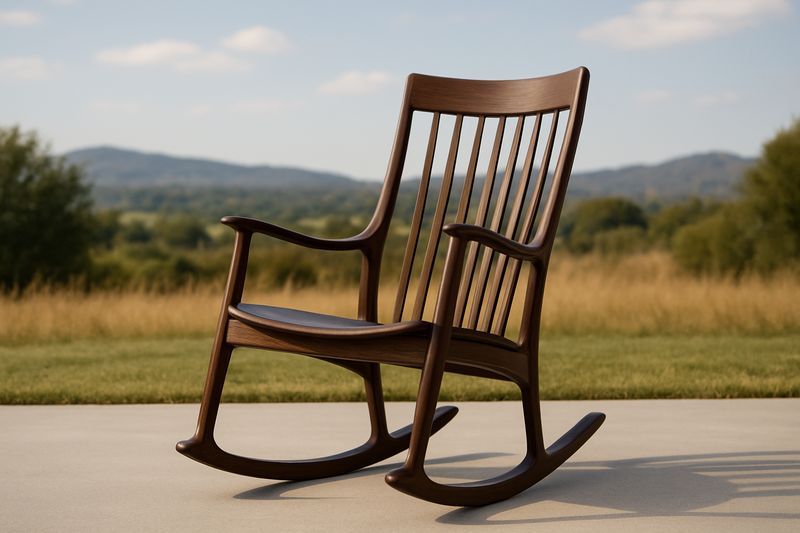 Sedia a dondolo in legno massello con schienale alto