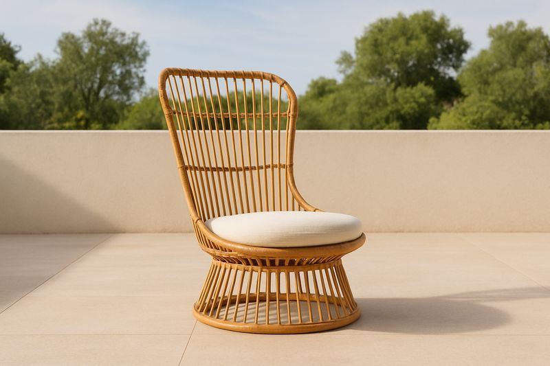 Sedia da Relax in Rattan con Cuscino Beige