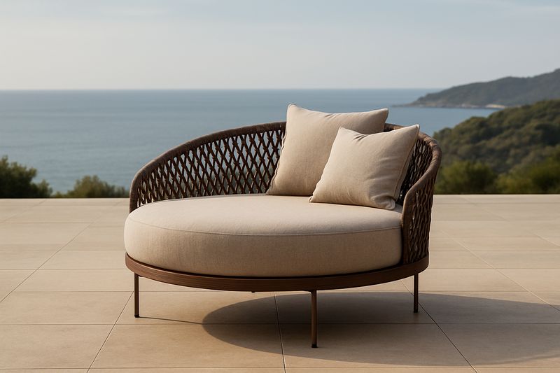 Poltrona rotonda da esterno in alluminio e fibra sintetica marrone