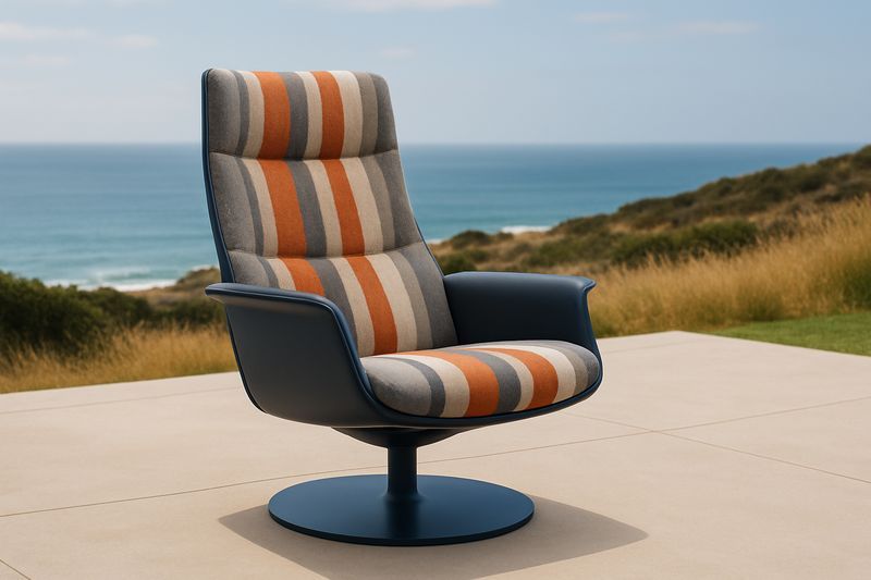 Poltrona reclinabile con base girevole in tessuto a righe multicolore