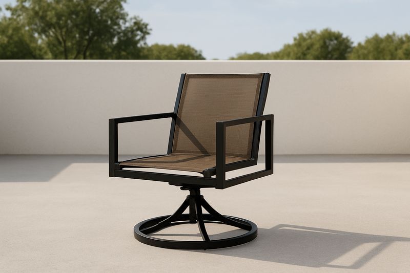 Sedia da Esterno Rotante in Alluminio e Tessuto a Rete, Nero e Marrone