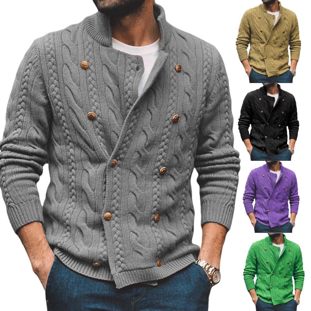 Men's Stand Collar Long Sleeve Casual Jacquard Sweater