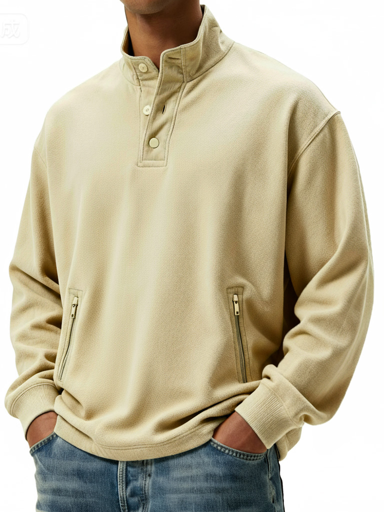 Men's Casual Sportswear Stand-up Collar Sweatshirt With Multiple Zippe