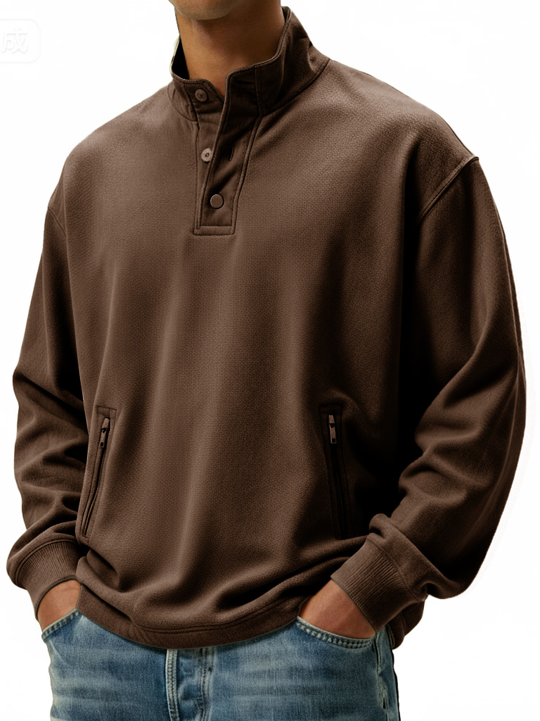 Men's Casual Sportswear Stand-up Collar Sweatshirt With Multiple Zippe