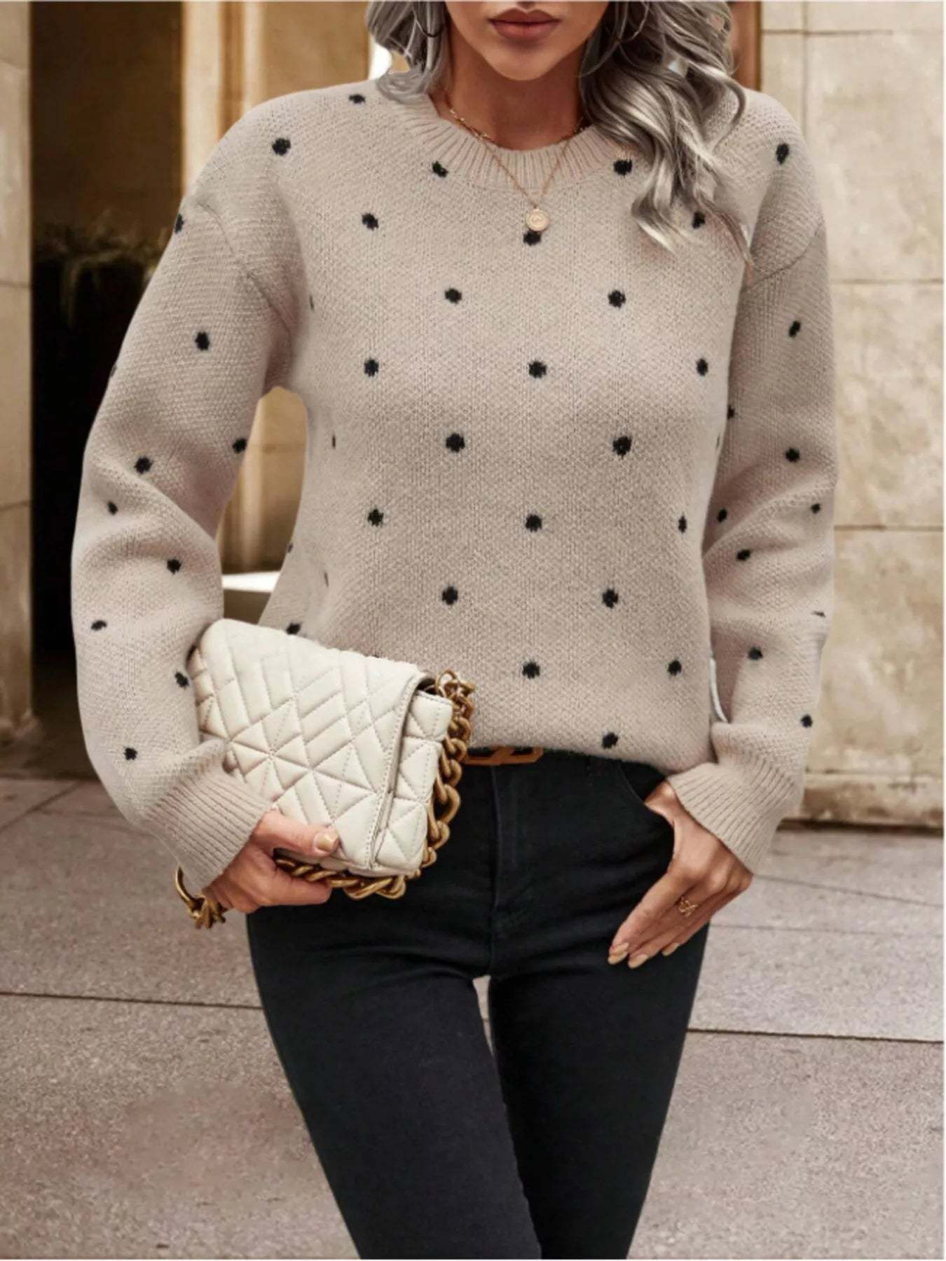 Hazel Blues® |  Polka Dot Long Sleeve Sweater