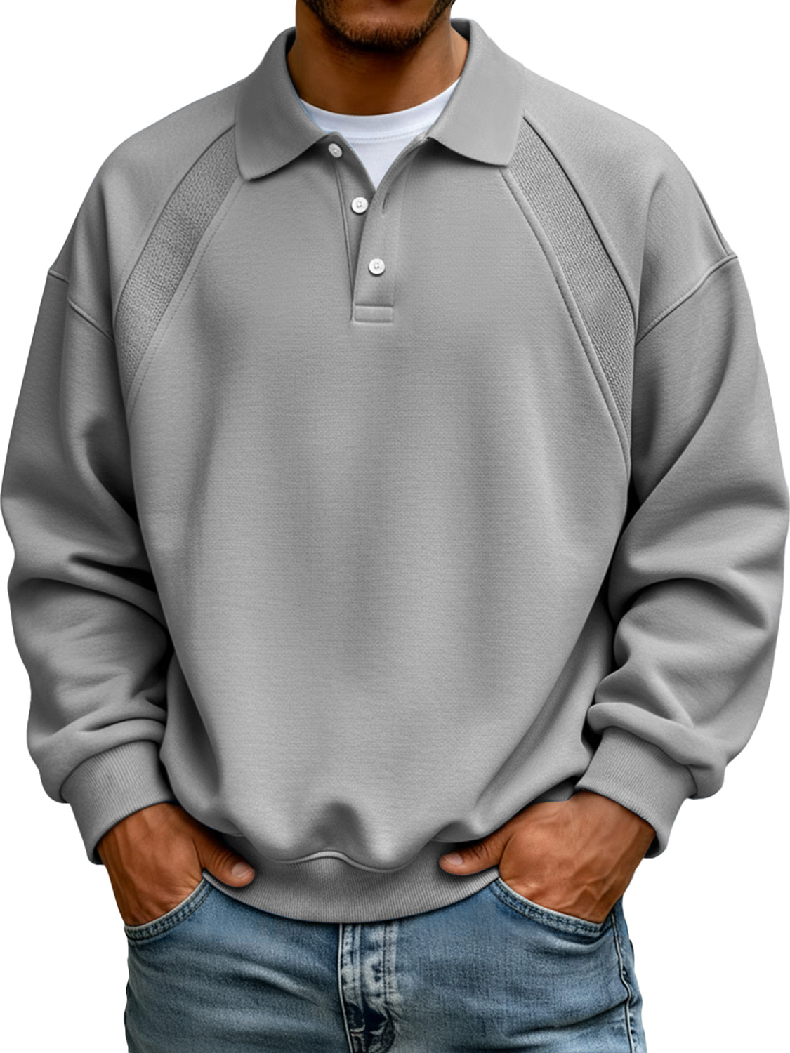 Men's Simple Patchwork Lapel Button Long Sleeve Sweatshirt