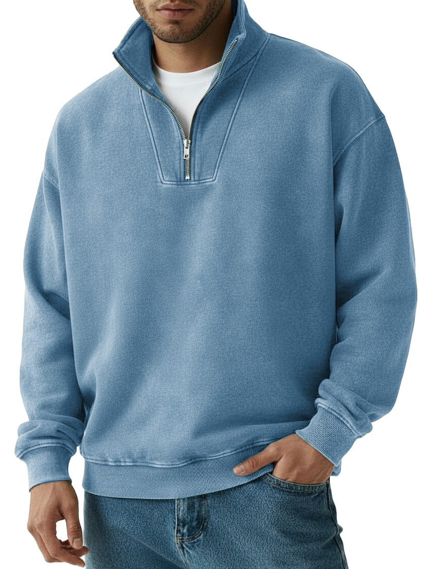Men's Fashion Vintage Quarter-collar Zippered Long-sleeve Sweater 