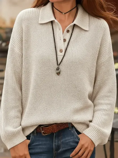 CLEARANCE SALE🔥 Women's Casual Polo Collar Button Knit Cashmere Sweater