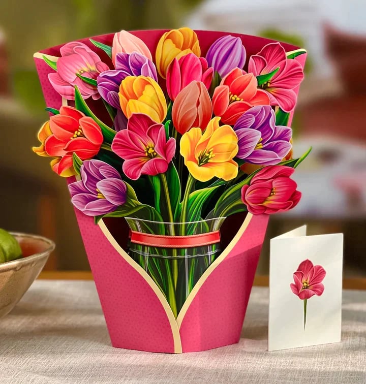 Eco-friendly pop-up flower bouquet greeting card