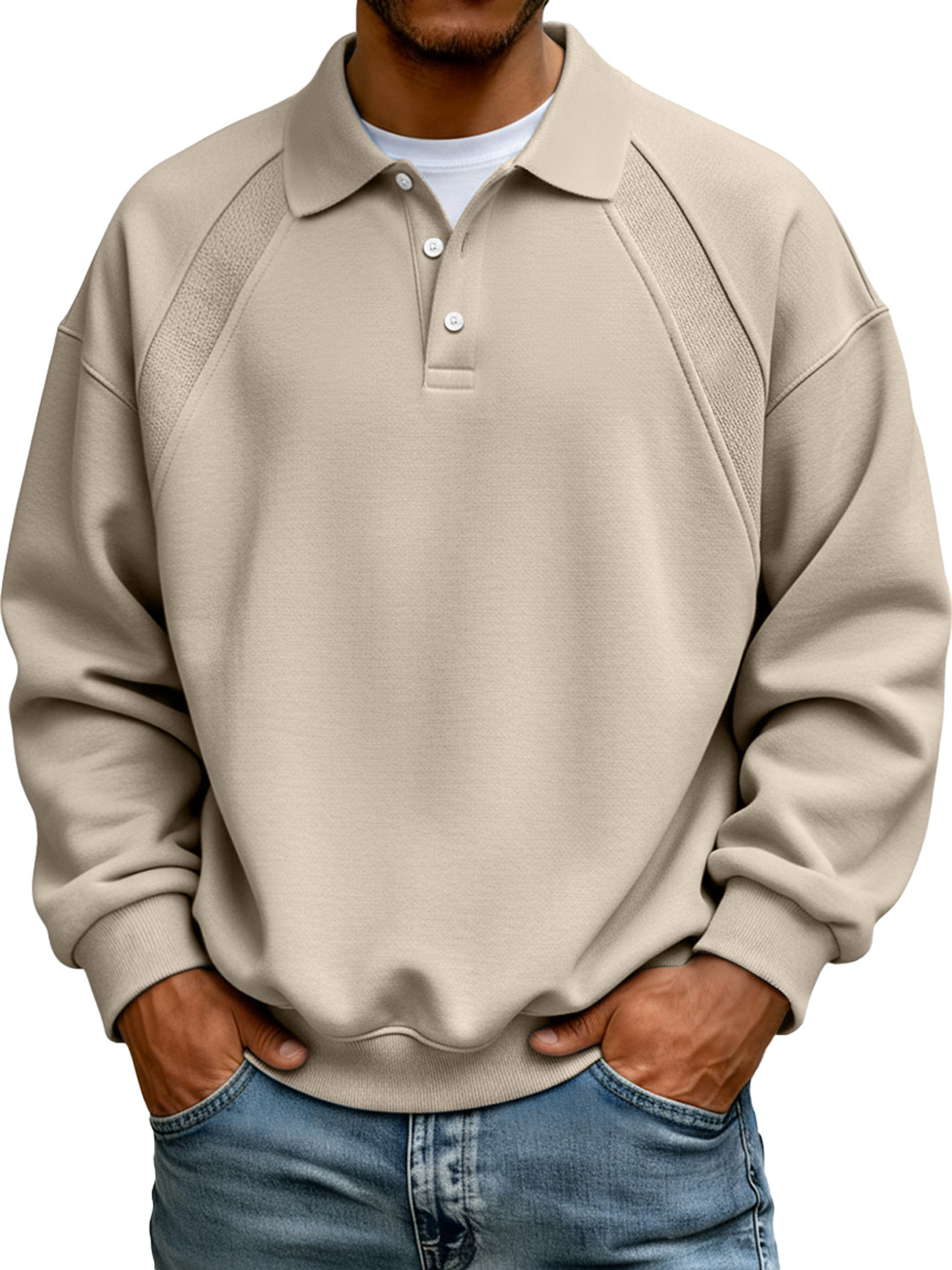 Men's Simple Patchwork Lapel Button Long Sleeve Sweatshirt