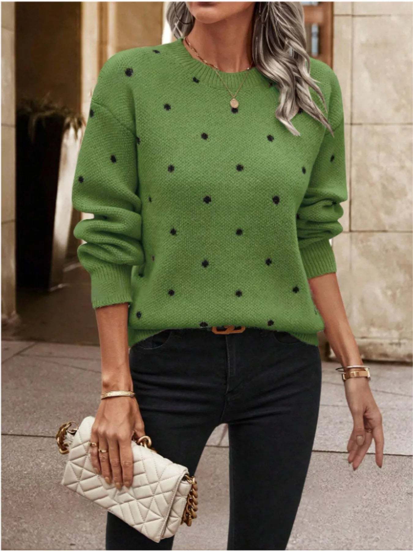 Hazel Blues® |  Polka Dot Long Sleeve Sweater