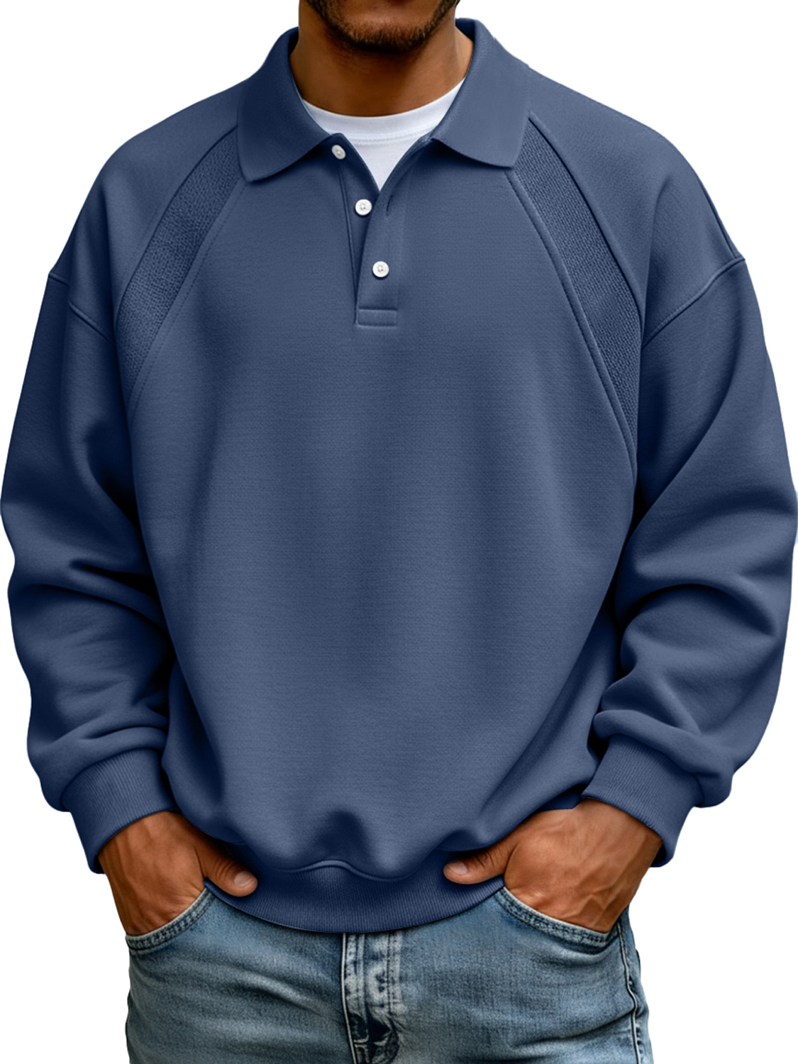 Men's Simple Patchwork Lapel Button Long Sleeve Sweatshirt