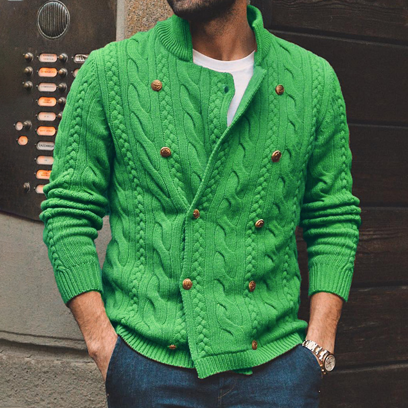 Men's Stand Collar Long Sleeve Casual Jacquard Sweater