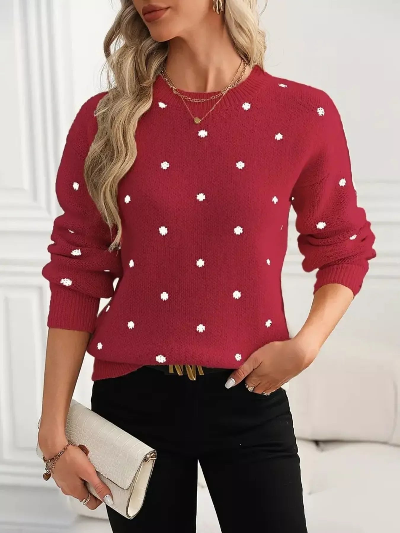 Hazel Blues® |  Polka Dot Long Sleeve Sweater