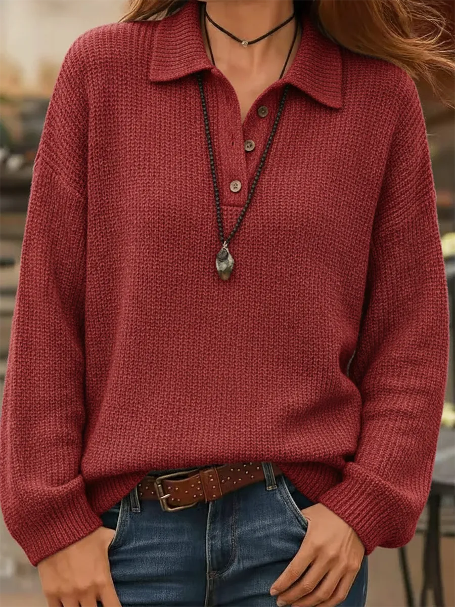 CLEARANCE SALE🔥 Women's Casual Polo Collar Button Knit Cashmere Sweater