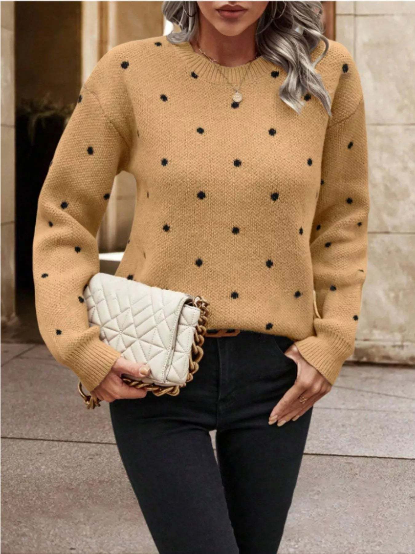 Hazel Blues® |  Polka Dot Long Sleeve Sweater