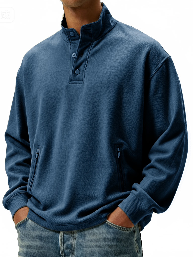 Men's Casual Sportswear Stand-up Collar Sweatshirt With Multiple Zippe