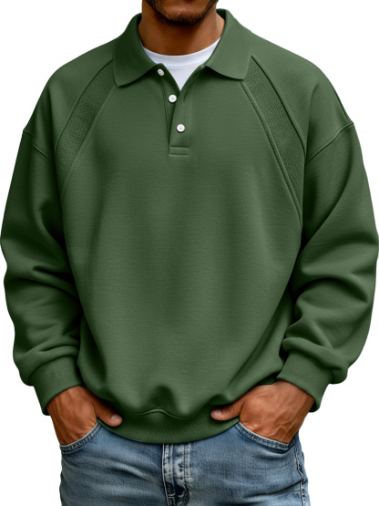 Men's Simple Patchwork Lapel Button Long Sleeve Sweatshirt