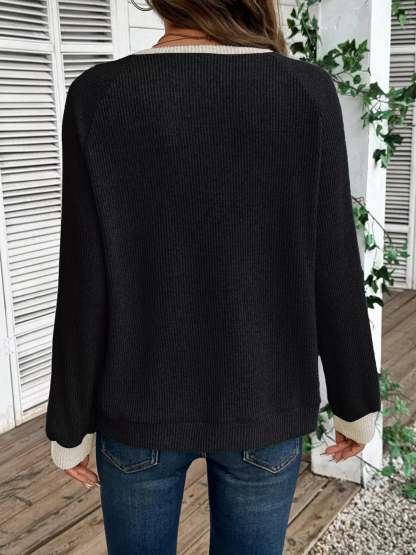 Ribbed Knit Two-Tone Top