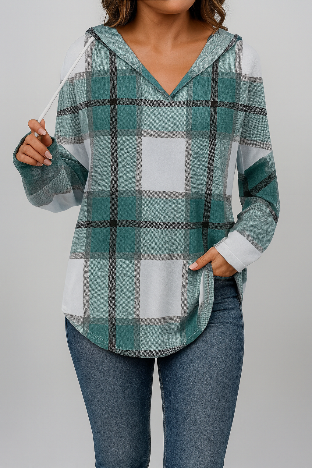 Checked lightweight hooded sweatshirt