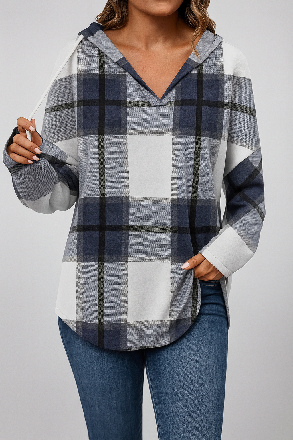 Checked lightweight hooded sweatshirt