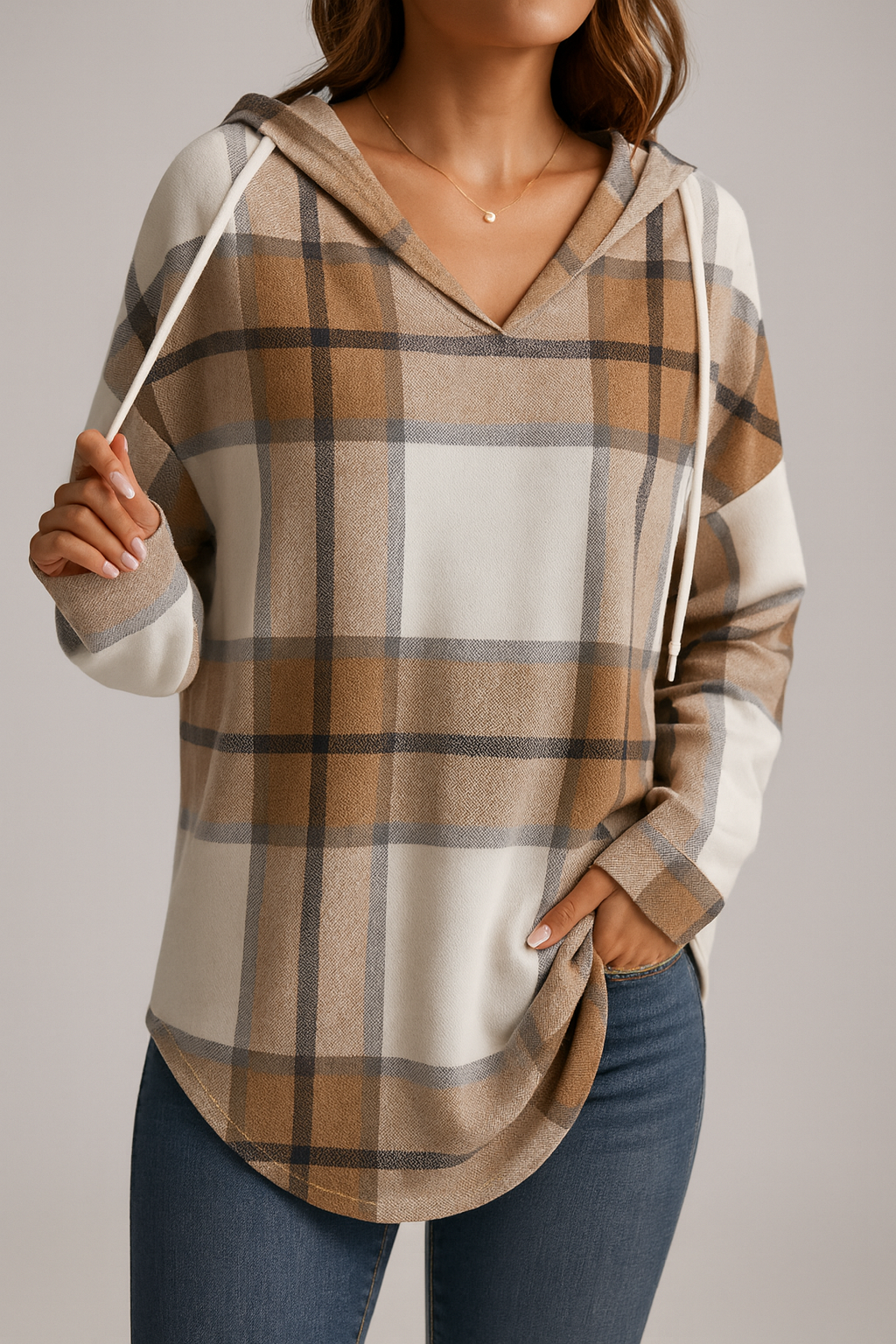 Checked lightweight hooded sweatshirt