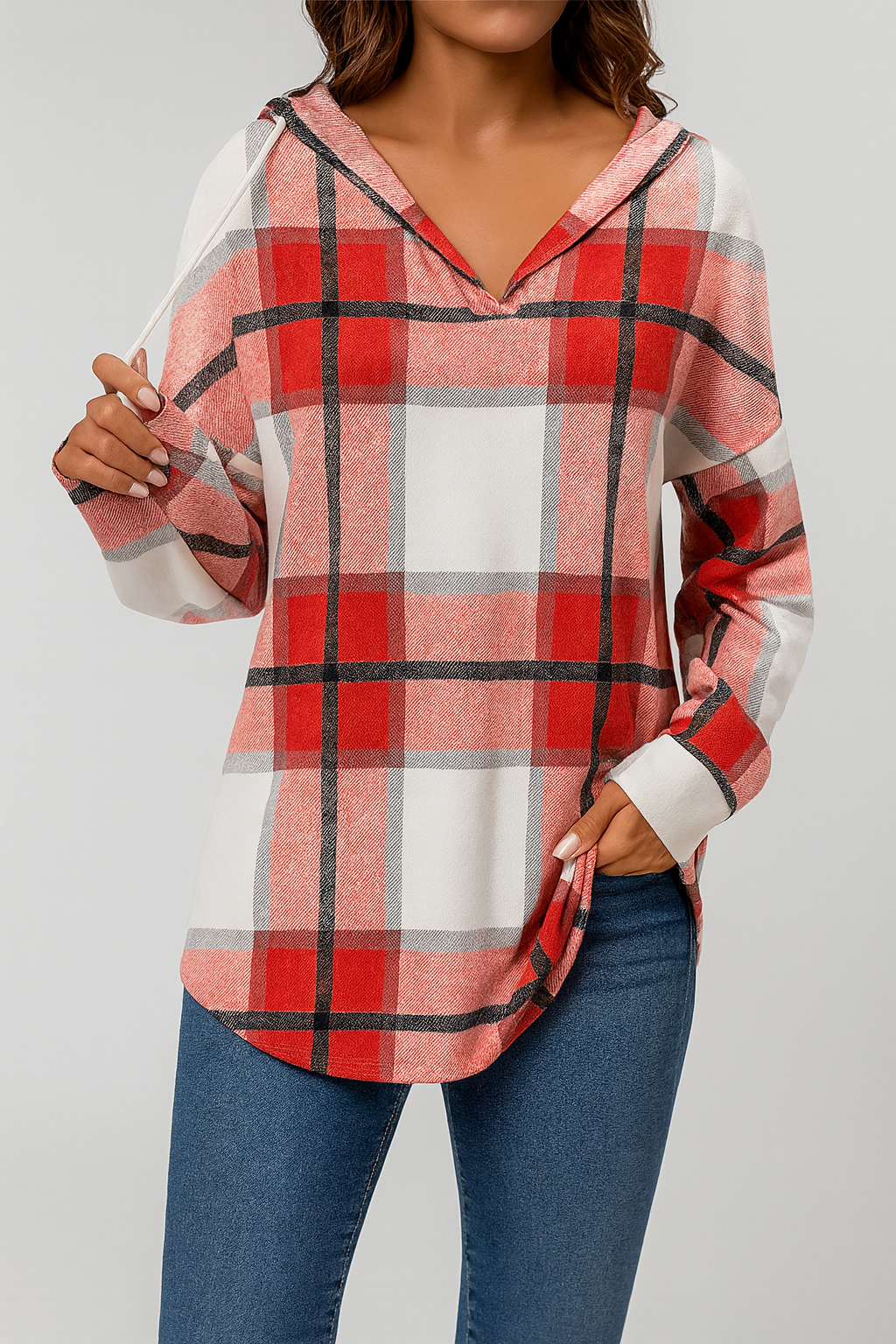 Checked lightweight hooded sweatshirt