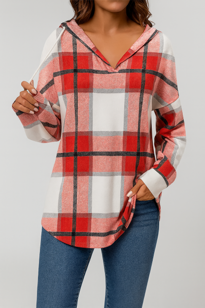 Checked lightweight hooded sweatshirt