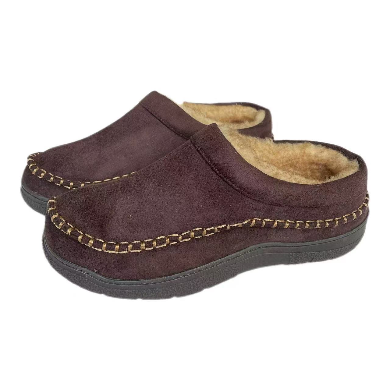 Men's Daily Non-Slip Warm Wide-Toe Plush Slippers