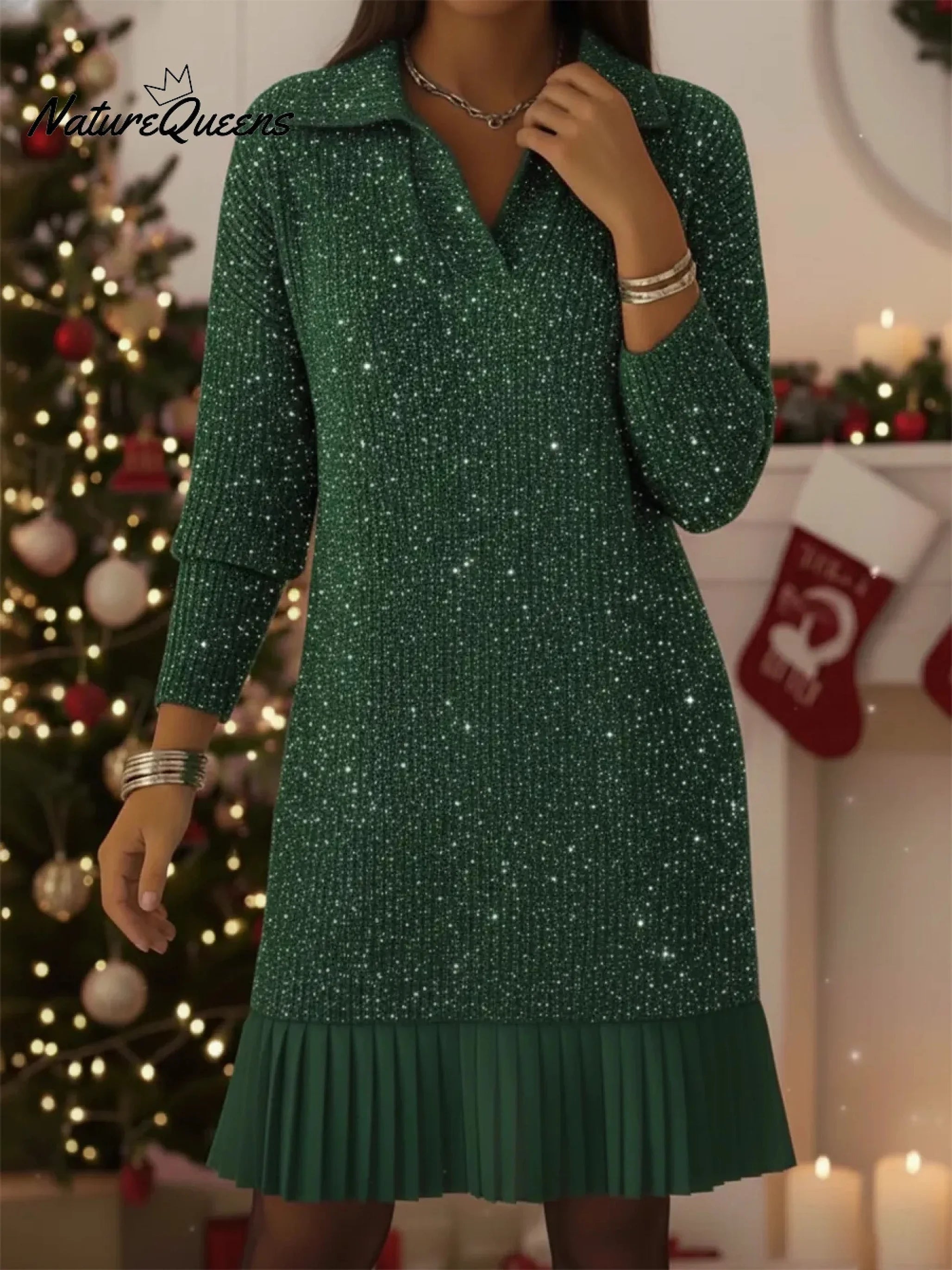 Elegant, shiny knitted dress