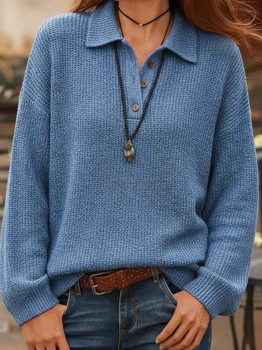 CLEARANCE SALE🔥 Women's Casual Polo Collar Button Knit Cashmere Sweat