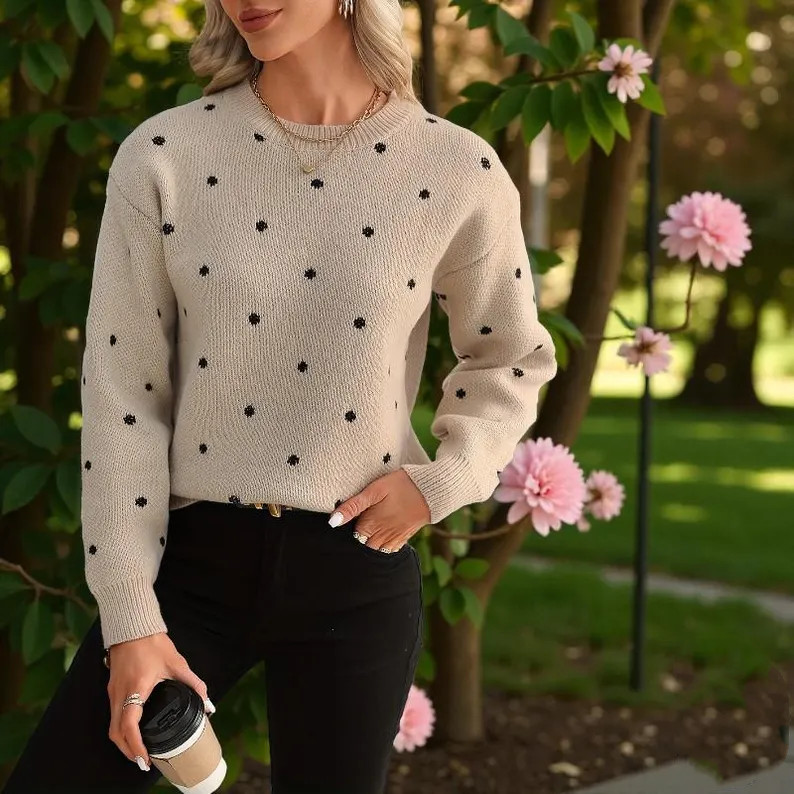 Hazel Blues® |  Polka Dot Long Sleeve Sweater