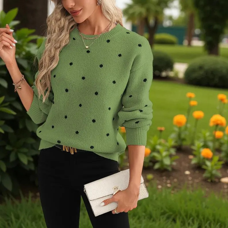 Hazel Blues® | Polka Dot Long Sleeve Sweater